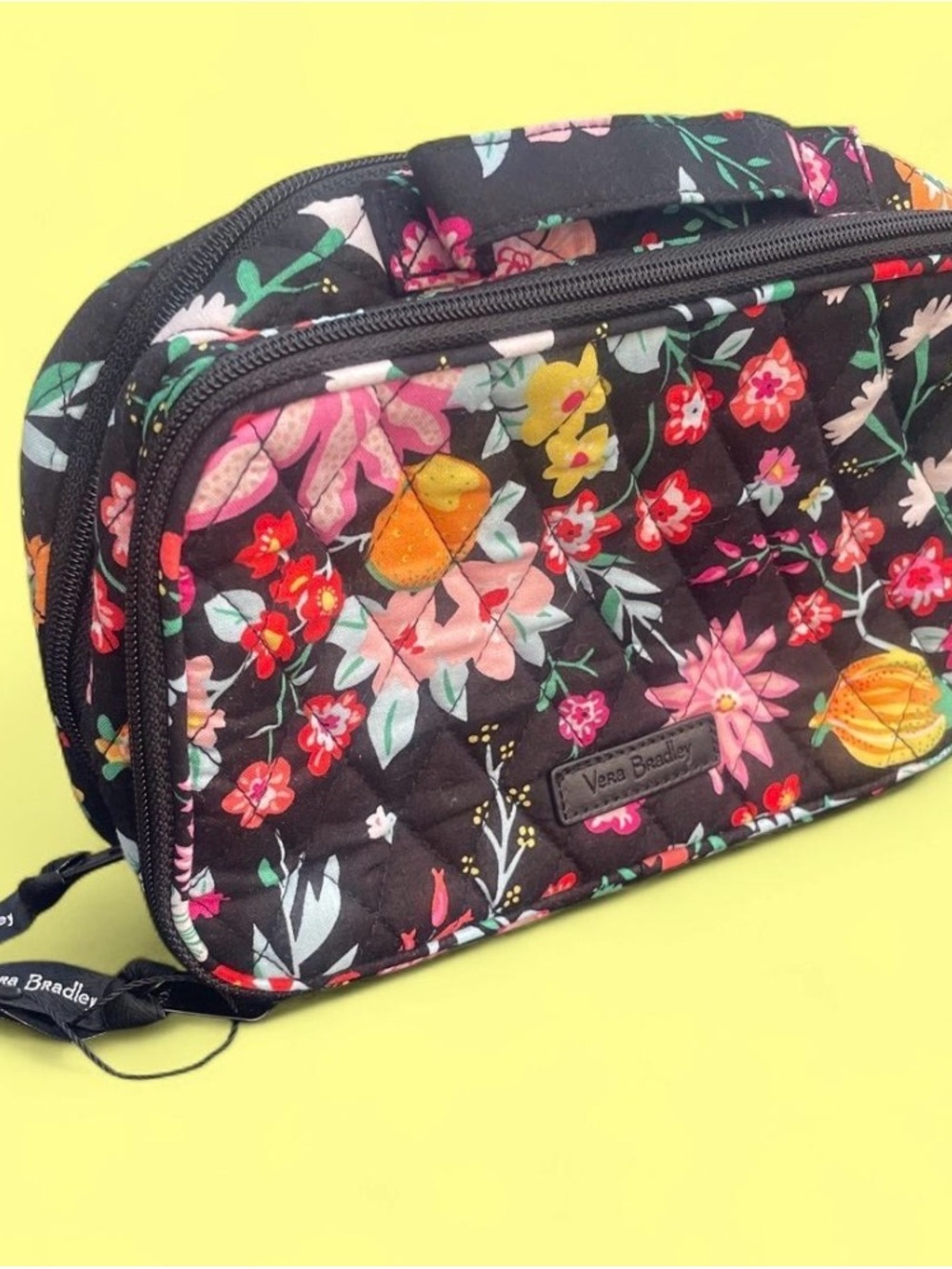 Vera Bradley Tangerine twist double zip Floral Quilted cosmetic Makeup Case